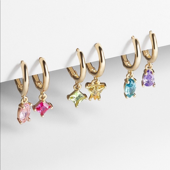 ISO BAUBLEBAR SADYE 18K GOLD VERMEIL HUGGIE HOOP EARRING SET-RAINBOW - Picture 1 of 1